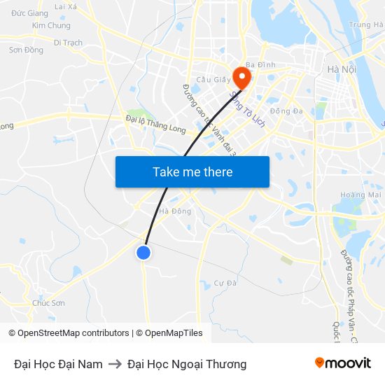 Đại Học Đại Nam to Đại Học Ngoại Thương map