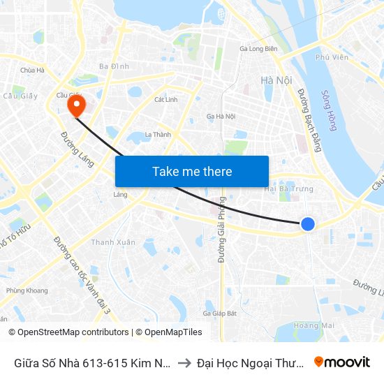 Giữa Số Nhà 613-615 Kim Ngưu to Đại Học Ngoại Thương map