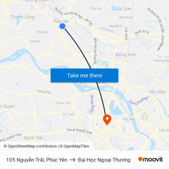 105 Nguyễn Trãi, Phúc Yên to Đại Học Ngoại Thương map