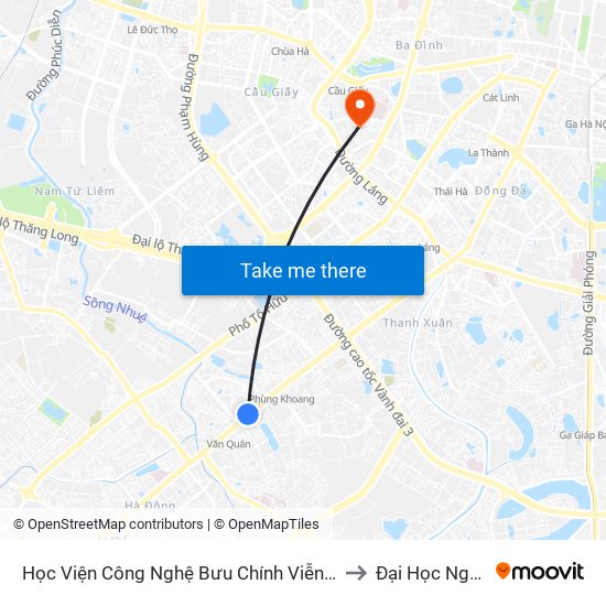 Học Viện Công Nghệ Bưu Chính Viễn Thông - Trần Phú (Hà Đông) to Đại Học Ngoại Thương map