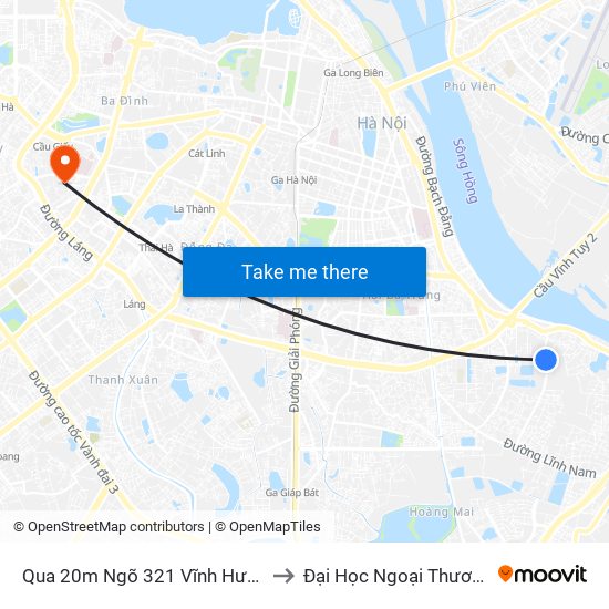 Qua 20m Ngõ 321 Vĩnh Hưng to Đại Học Ngoại Thương map