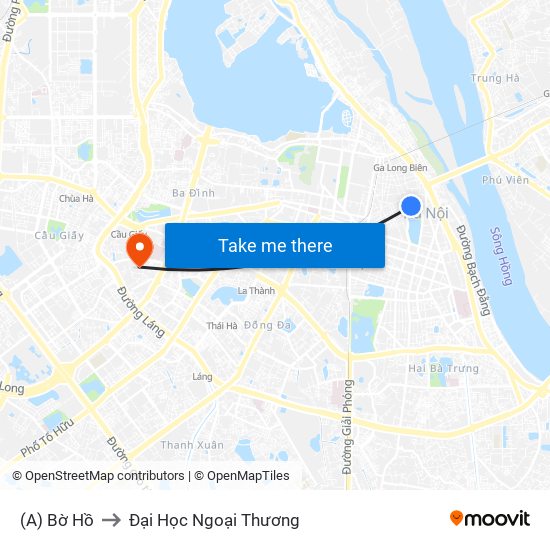 (A) Bờ Hồ to Đại Học Ngoại Thương map