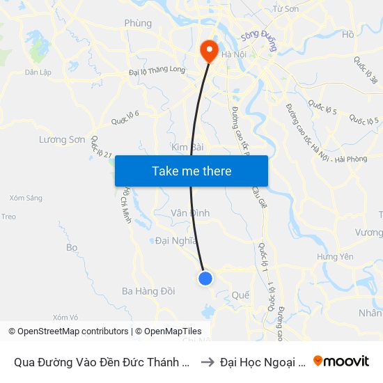 Qua Đường Vào Đền Đức Thánh Cả 80m, Dt425 to Đại Học Ngoại Thương map