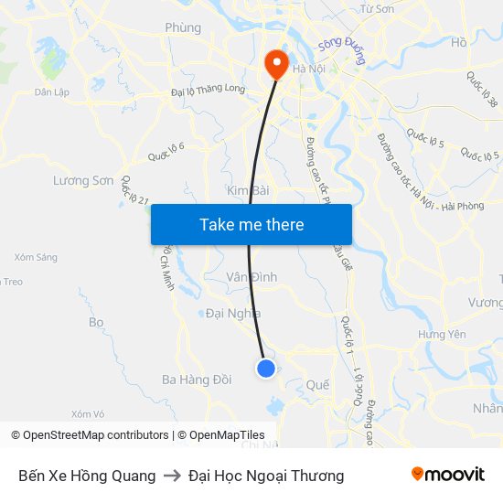 Bến Xe Hồng Quang to Đại Học Ngoại Thương map