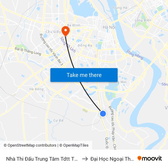 Nhà Thi Đấu Trung Tâm Tdtt Thanh Trì to Đại Học Ngoại Thương map