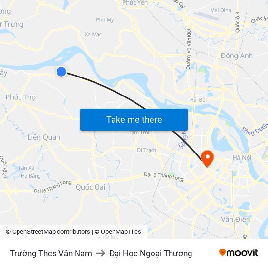 Trường Thcs Vân Nam to Đại Học Ngoại Thương map