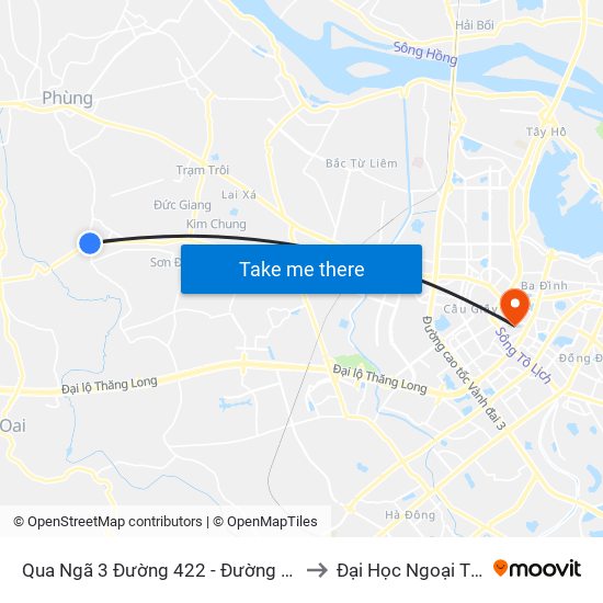 Qua Ngã 3 Đường 422 - Đường Cơ Đê 50m to Đại Học Ngoại Thương map