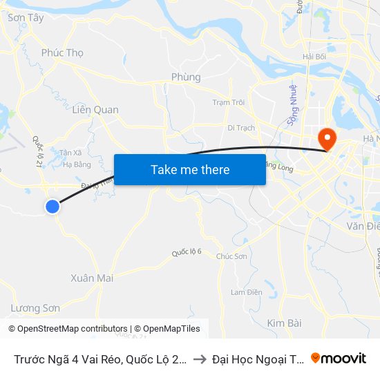 Trước Ngã 4 Vai Réo, Quốc Lộ 21a - Đt446 to Đại Học Ngoại Thương map