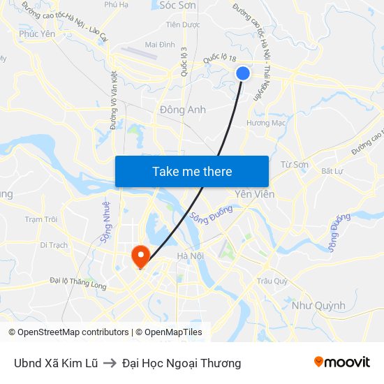 Ubnd Xã Kim Lũ to Đại Học Ngoại Thương map