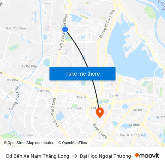 Đd Bến Xe Nam Thăng Long to Đại Học Ngoại Thương map