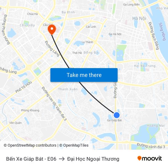 Bến Xe Giáp Bát - E06 to Đại Học Ngoại Thương map