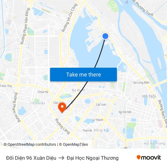 Đối Diện 96 Xuân Diệu to Đại Học Ngoại Thương map