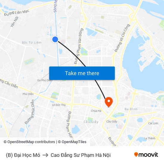 (B) Đại Học Mỏ to Cao Đẳng Sư Phạm Hà Nội map