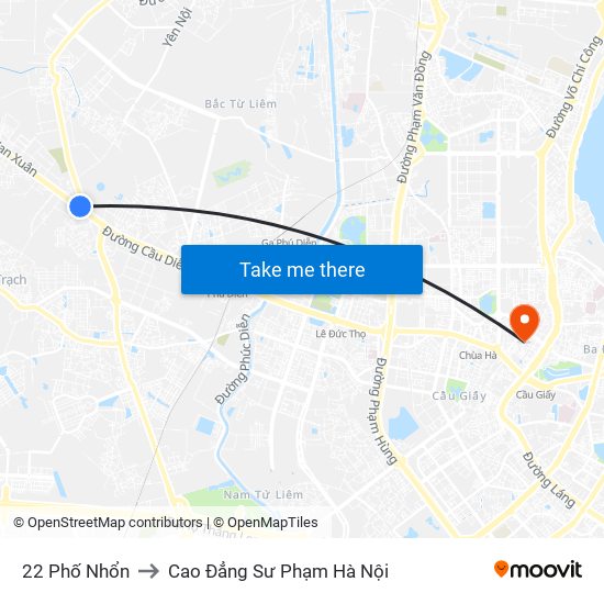 22 Phố Nhổn to Cao Đẳng Sư Phạm Hà Nội map