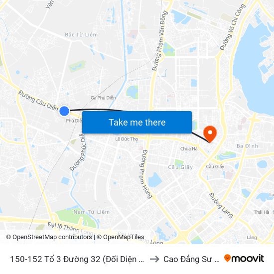 150-152 Tổ 3 Đường 32 (Đối Diện Công Ty Vật Liệu & Bưu Điện ) to Cao Đẳng Sư Phạm Hà Nội map
