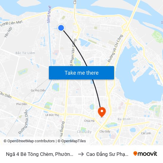 Ngã 4 Bê Tông Chèm, Phường Đông Ngạc to Cao Đẳng Sư Phạm Hà Nội map