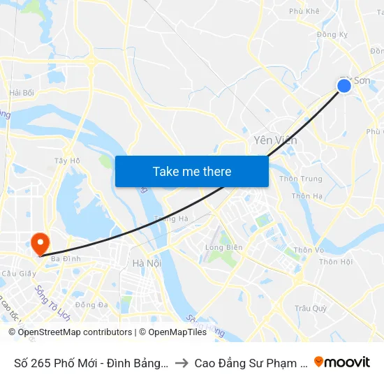 Số 265 Phố Mới - Đình Bảng - Từ Sơn to Cao Đẳng Sư Phạm Hà Nội map