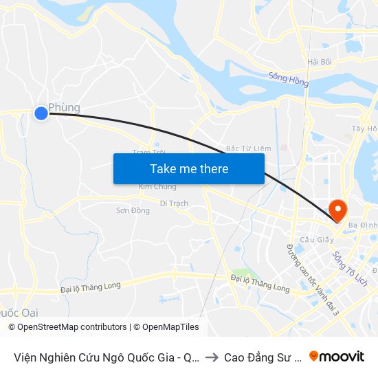 Viện Nghiên Cứu Ngô Quốc Gia - Quốc Lộ 32 (Cọc Tiêu H2/22) to Cao Đẳng Sư Phạm Hà Nội map