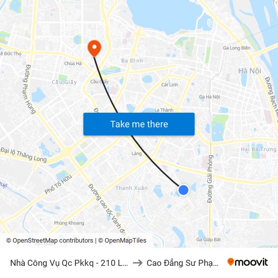 Nhà Công Vụ Qc Pkkq - 210 Lê Trọng Tấn to Cao Đẳng Sư Phạm Hà Nội map