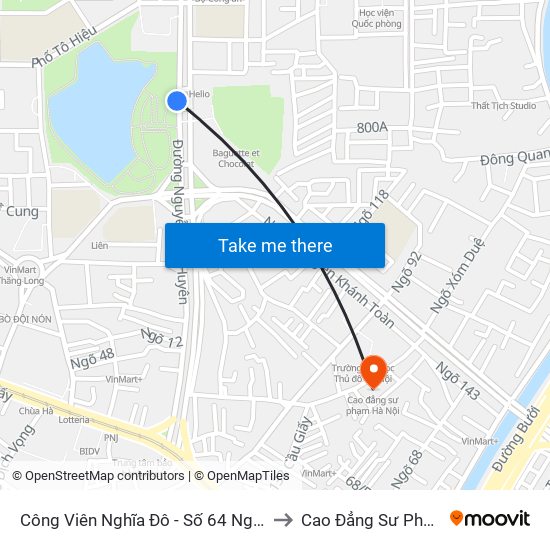 Trường Cao Đẳng Điện Tử - Điện Lạnh Hà Nội - Số 10 Nguyễn Văn Huyên to Cao Đẳng Sư Phạm Hà Nội map