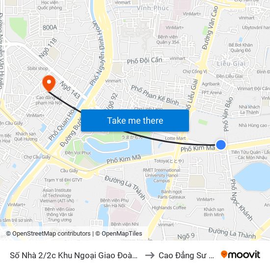 Số Nhà 2/2c Khu Ngoại Giao Đoàn, Phố Kim Mã Đường Dưới to Cao Đẳng Sư Phạm Hà Nội map