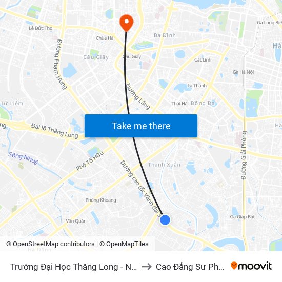 Trường Đại Học Thăng Long - Nghiêm Xuân Yêm to Cao Đẳng Sư Phạm Hà Nội map