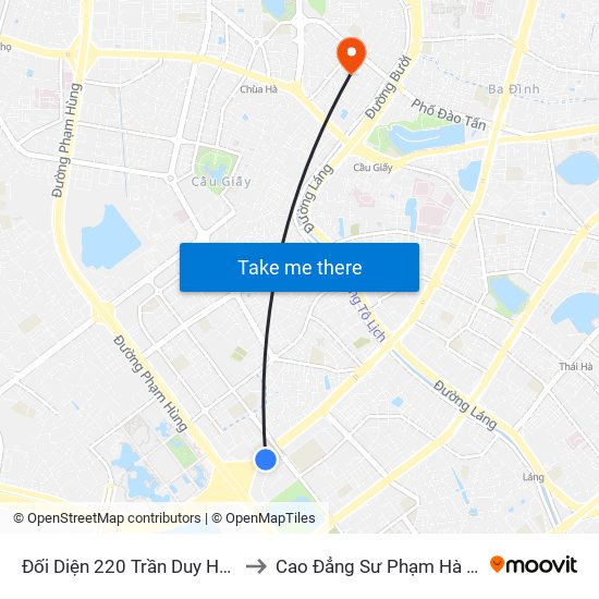 Đối Diện 220 Trần Duy Hưng to Cao Đẳng Sư Phạm Hà Nội map