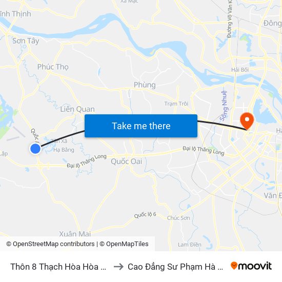 Thôn 8 Thạch Hòa Hòa Lạc to Cao Đẳng Sư Phạm Hà Nội map