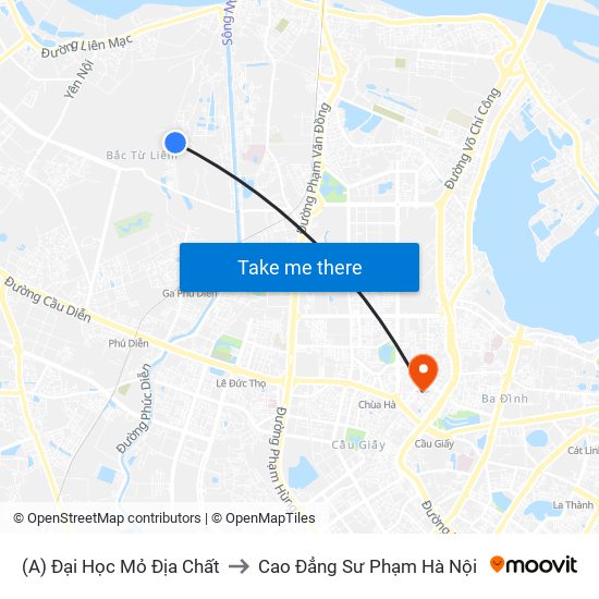 (A) Đại Học Mỏ Địa Chất to Cao Đẳng Sư Phạm Hà Nội map