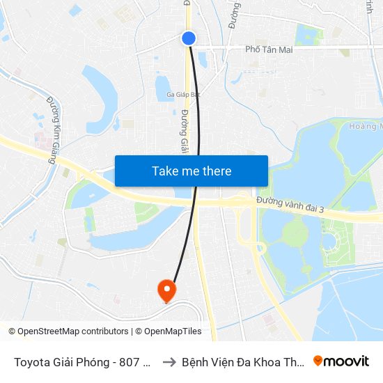 Toyota Giải Phóng - 807 Giải Phóng to Bệnh Viện Đa Khoa Thăng Long map