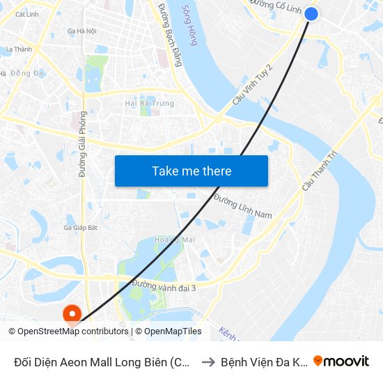 Đối Diện Aeon Mall Long Biên (Cột Điện T4a/2a-B Đường Cổ Linh) to Bệnh Viện Đa Khoa Thăng Long map