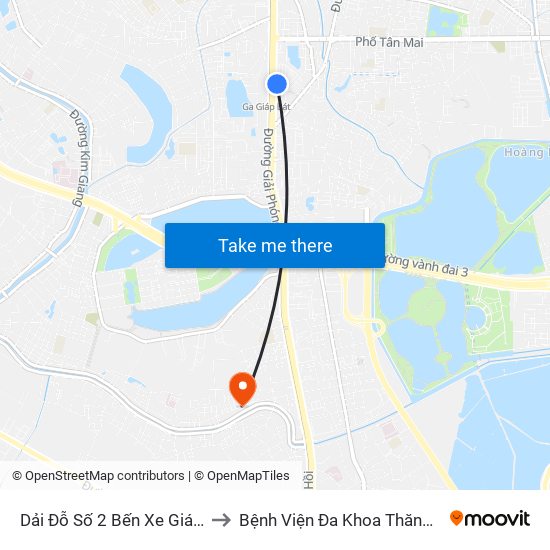 Dải Đỗ Số 2 Bến Xe Giáp Bát to Bệnh Viện Đa Khoa Thăng Long map