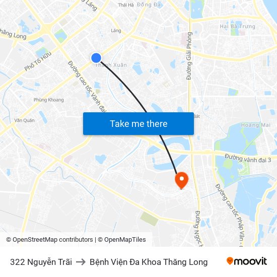 322 Nguyễn Trãi to Bệnh Viện Đa Khoa Thăng Long map