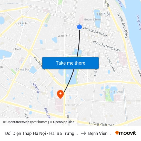 Đối Diện Tháp Hà Nội - Hai Bà Trưng (Cạnh 56 Hai Bà Trưng) to Bệnh Viện Việt Pháp map