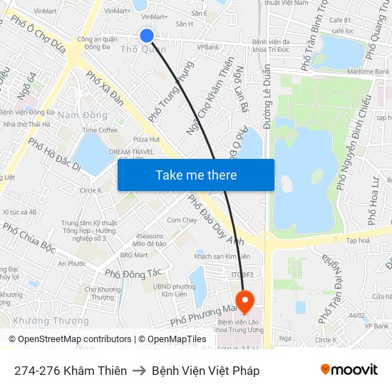 274-276 Khâm Thiên to Bệnh Viện Việt Pháp map