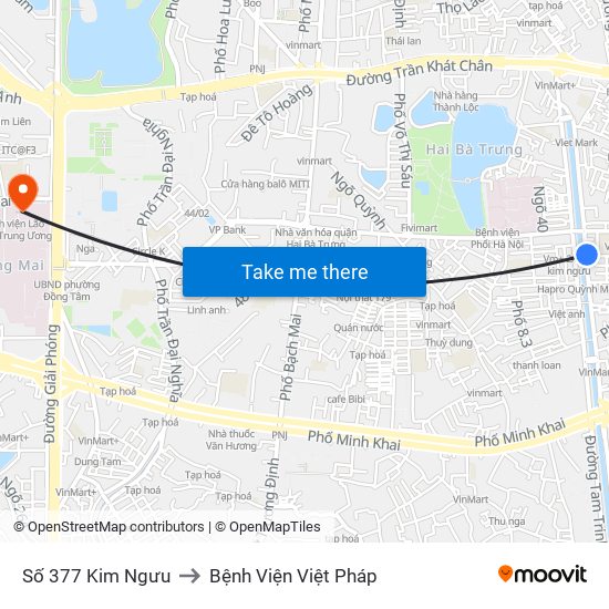 Số 377 Kim Ngưu to Bệnh Viện Việt Pháp map