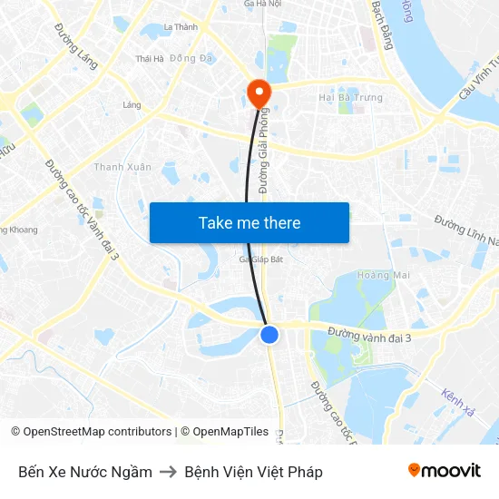 Bến Xe Nước Ngầm to Bệnh Viện Việt Pháp map