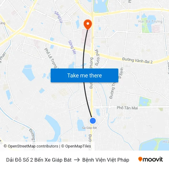 Dải Đỗ Số 2 Bến Xe Giáp Bát to Bệnh Viện Việt Pháp map
