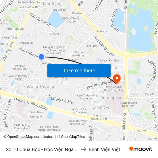 Số 10 Chùa Bộc - Học Viện Ngân Hàng to Bệnh Viện Việt Pháp map