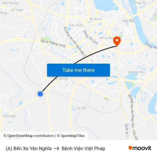 (A) Bến Xe Yên Nghĩa to Bệnh Viện Việt Pháp map