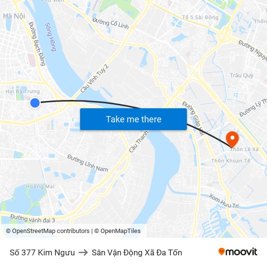 Số 377 Kim Ngưu to Sân Vận Động Xã Đa Tốn map