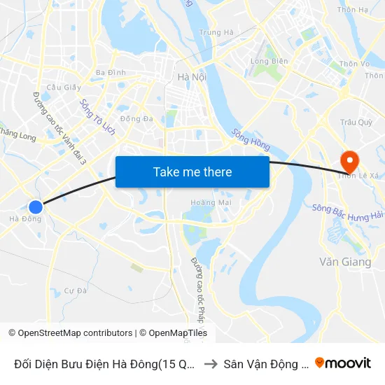 Đối Diện Bưu Điện Hà Đông(15 Quang Trung Hà Đông) to Sân Vận Động Xã Đa Tốn map