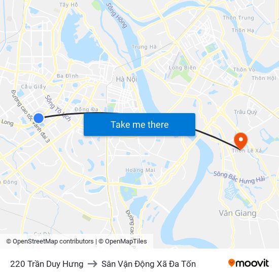 220 Trần Duy Hưng to Sân Vận Động Xã Đa Tốn map