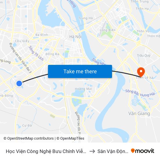 Học Viện Công Nghệ Bưu Chính Viễn Thông - Trần Phú (Hà Đông) to Sân Vận Động Xã Đa Tốn map