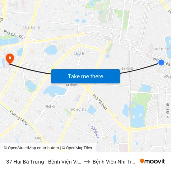37 Hai Bà Trưng - Bệnh Viện Việt Nam Cu Ba to Bệnh Viện Nhi Trung Ương map