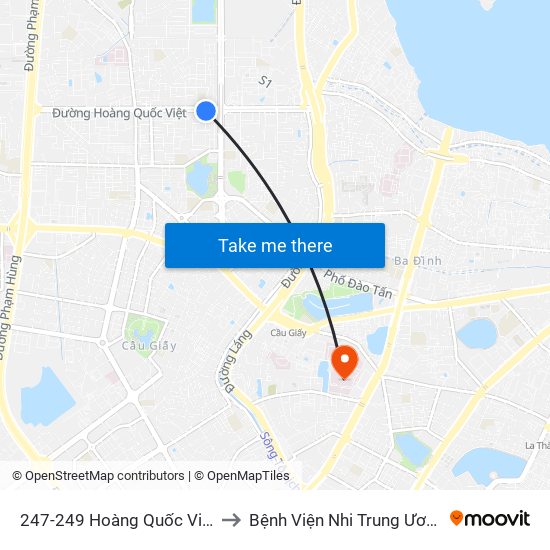 247-249 Hoàng Quốc Việt to Bệnh Viện Nhi Trung Ương map