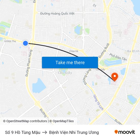 Số 9 Hồ Tùng Mậu to Bệnh Viện Nhi Trung Ương map