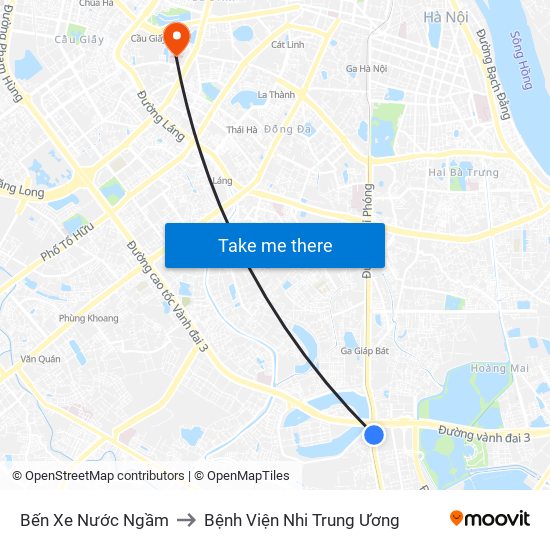 Bến Xe Nước Ngầm to Bệnh Viện Nhi Trung Ương map