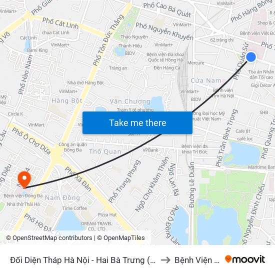 Đối Diện Tháp Hà Nội - Hai Bà Trưng (Cạnh 56 Hai Bà Trưng) to Bệnh Viện Đống Đa map