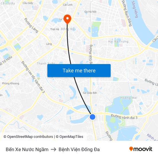 Bến Xe Nước Ngầm to Bệnh Viện Đống Đa map